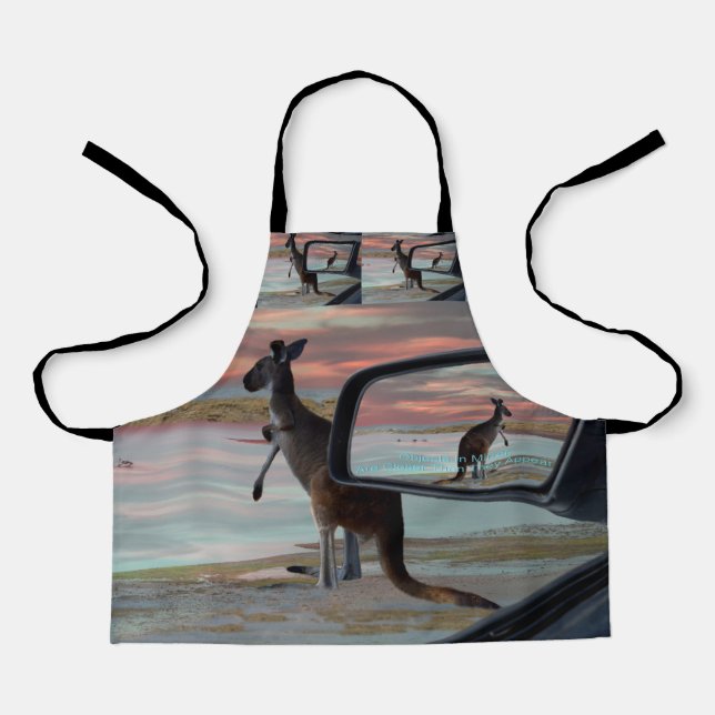 Delantal Itch Kangaroo En La Playa, Apron De Impresión Comp (Anverso)