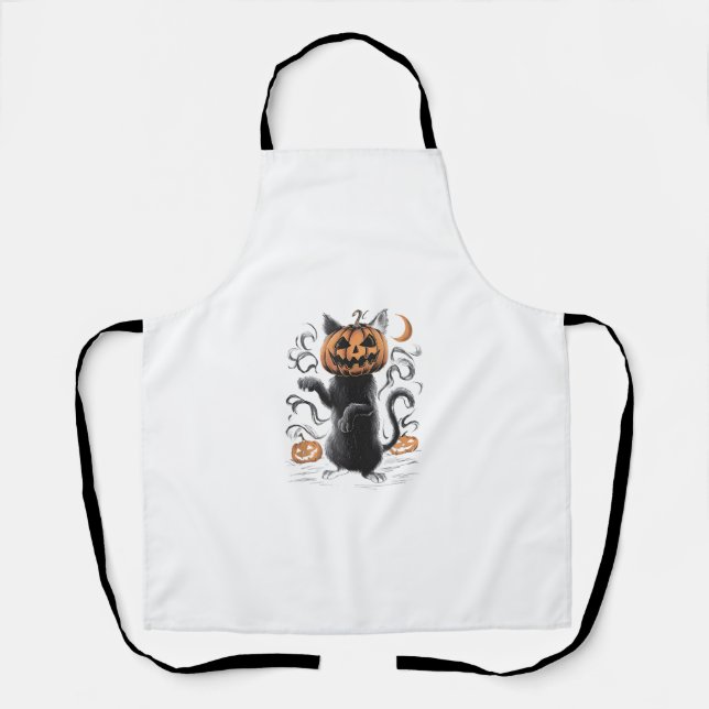 Delantal Jack o Lantern Black Cat Zombie Cat Halloween Pump (Anverso)