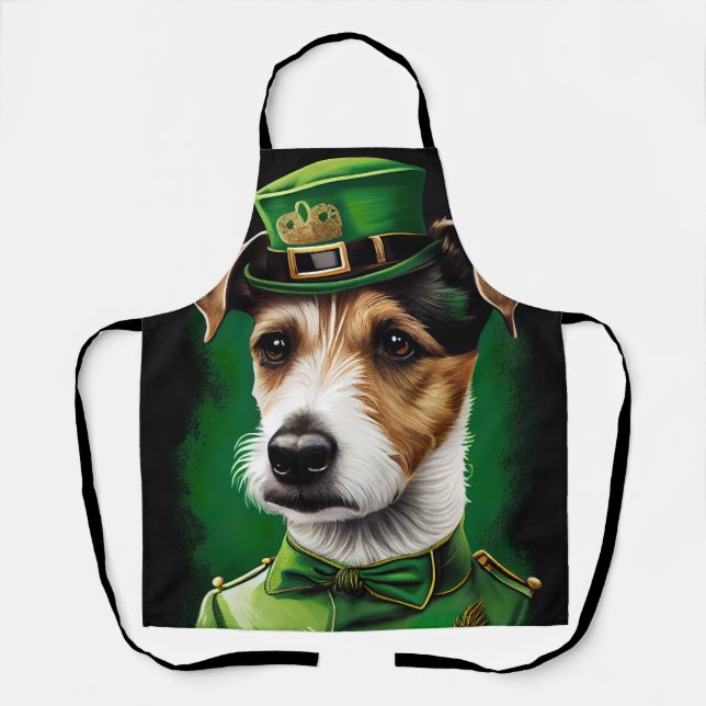 Delantal Jack Russell Dog con vestido de San Patricio (Anverso)