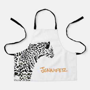 Delantal Jaguar blanco y negro personalizado