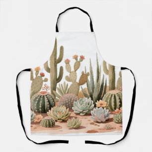 Delantal Jardín Acuarela de Cactus Suculentos del Desierto