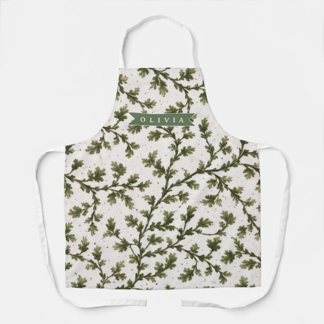 Delantal Jardín Botánico Verde Vintage Personalizado Rústic (Anverso)
