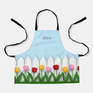 Delantal Jardín de flores de la valla blanca Personalizado 