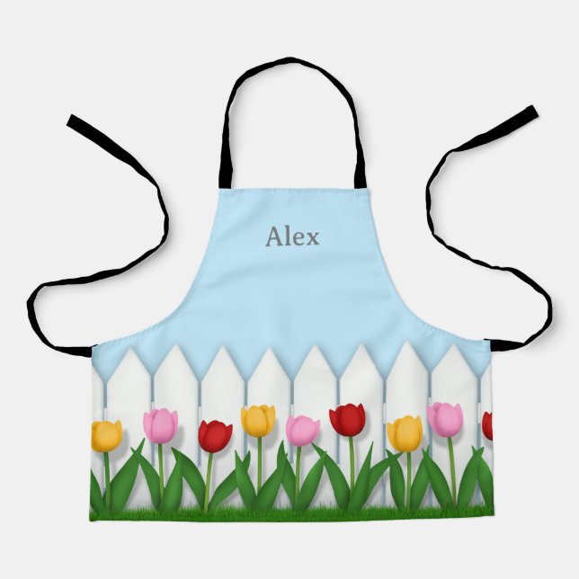 Delantal Jardín de flores de la valla blanca Personalizado  (Anverso)