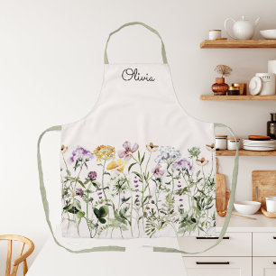 Delantal Jardín de flores silvestres con acuarela monograma