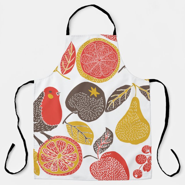 Delantal jardín de frutas con ave (Anverso)