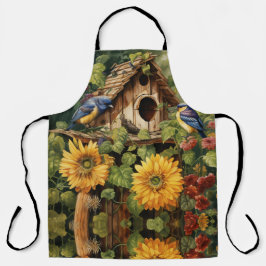 Delantal Jardín de girasoles con casas de pájaros