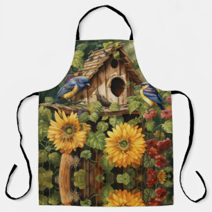 Delantal Jardín de girasoles con casas de pájaros