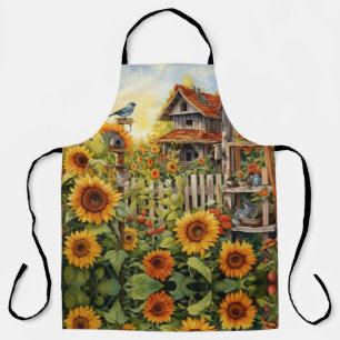 Delantal Jardín de girasoles con casas para pájaros