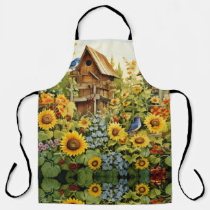 Delantal Jardín de girasoles con casas para pájaros