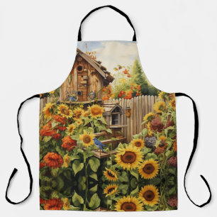 Delantal Jardín de girasoles con casas para pájaros