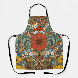 Delantal Jardín floral Art Nouveau – Girasoles, Abeja