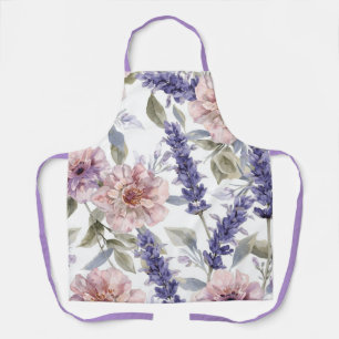 Delantal Jardín Floral de Acuarela de Peonía Lavanda