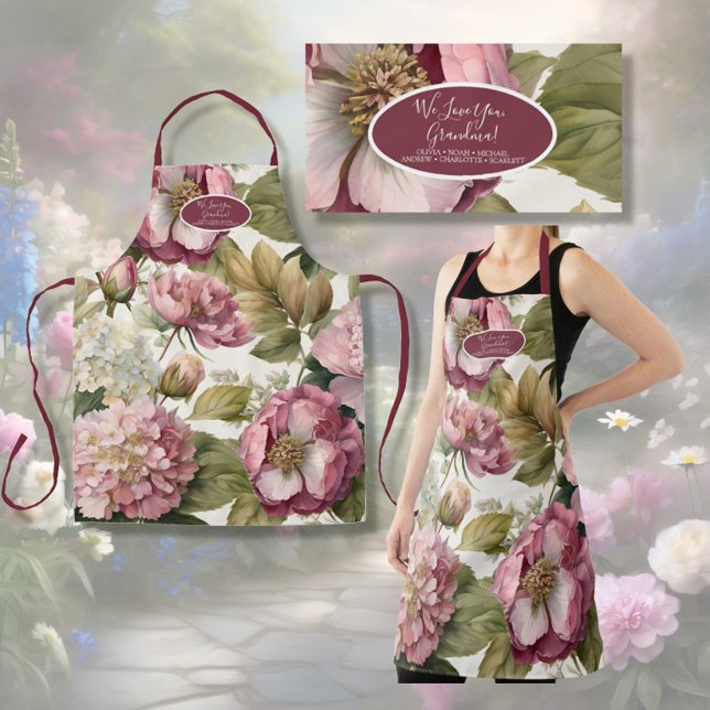 Delantal Jardín inglés Floral Peony Pink Wine Abuela (Subido por el creador)