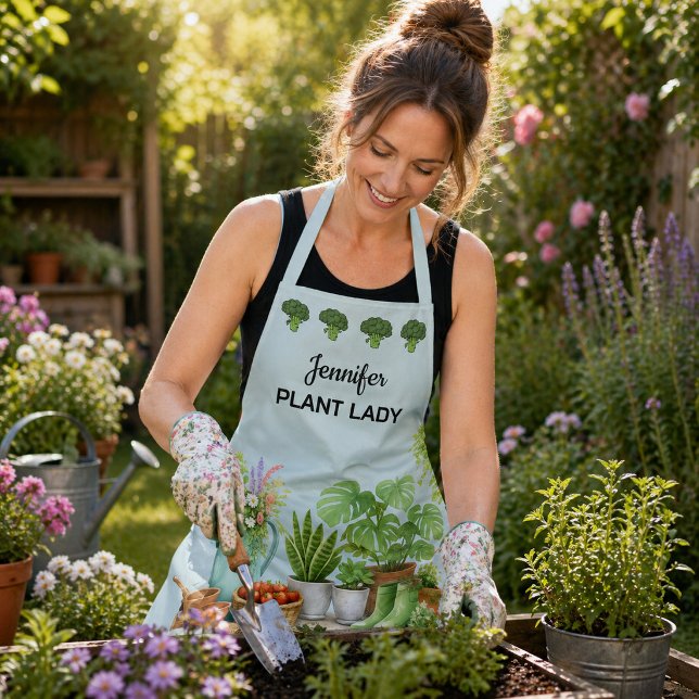 Delantal Jardín personalizado de la señora de las plantas l (Personalized cute Plant Lady garden Apron. You can add your own name to personalize. For gardeners.)
