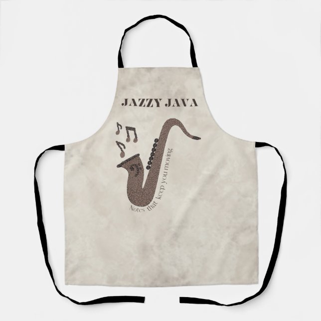 Delantal Jazzy Java-Grãos de Café-Saxofone- (Anverso)