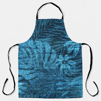 Delantal jeans con estampado de hojas tropicales