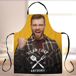 Delantal Jefe de Cocina Moderno Divertido Nombre Foto Hombr