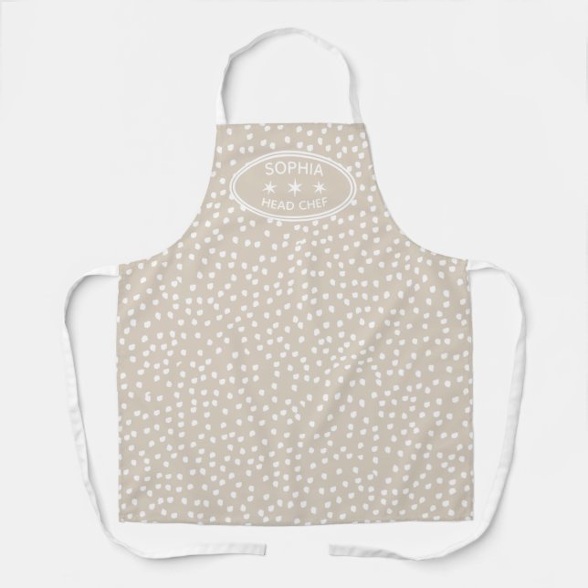 Delantal Jefe personalizado Chef moderno Boho beige Polka D (Anverso)