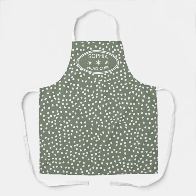 Delantal Jefe personalizado Chef moderno Boho verde Polka P (Anverso)