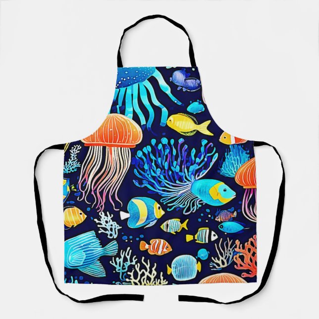 Delantal Jellyfish & Fish: Delicia del Mar Profundo (Anverso)