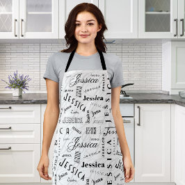 Delantal Jessica Custom Name Black White