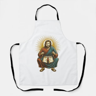 Delantal Jesús ajustando incómodo wedgie a mitad de sentadi