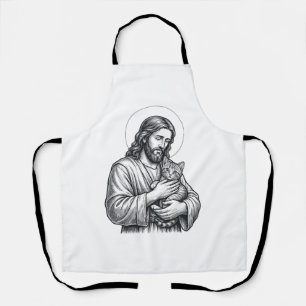 Delantal Jesús Antiguo Sosteniendo Grabado de Gato Gráfico_
