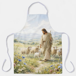Delantal Jesús Buen Pastor Acuarela de Flores Silvestres
