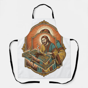 Delantal Jesús derrama café en teclado mecánico tecnología