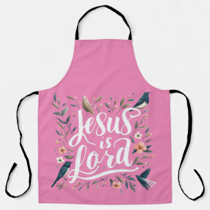 Delantal Jesús es el diseño floral de los pájaros rosados d