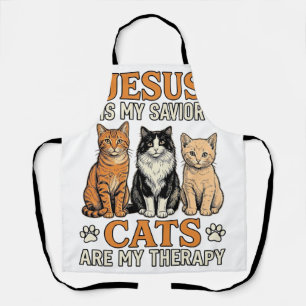 Delantal Jesús y los gatos son mi terapia camiseta vintage