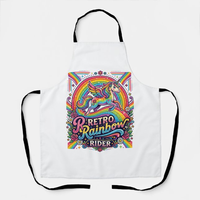Delantal Jinete de Arcoíris Retro Unicornio (Anverso)