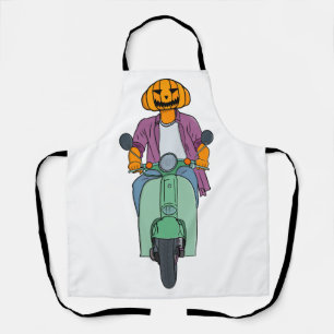 Delantal Jinete de calabaza en scooter menta