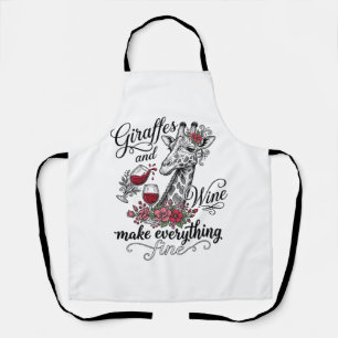 Delantal Jirafas y vino Diseño de camiseta de grabado vinta