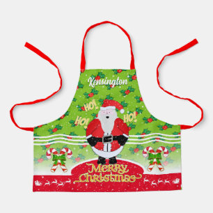 Delantal Jolly Fat Santa con Candy Cane y Holly con Green