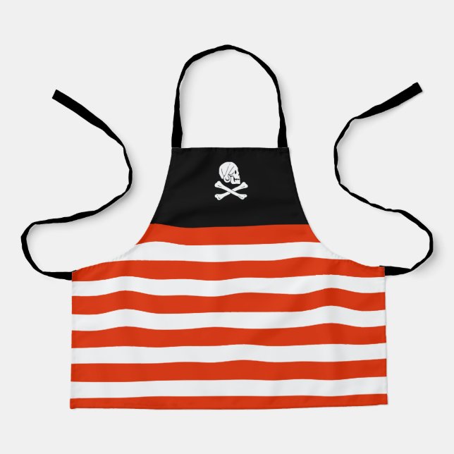 Delantal Jolly Roger Pirate niños de cumpleaños negros y ro (Anverso)
