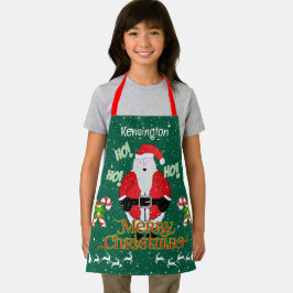 Delantal Jolly Santa Merry Christmas Candy Cane on GREEN