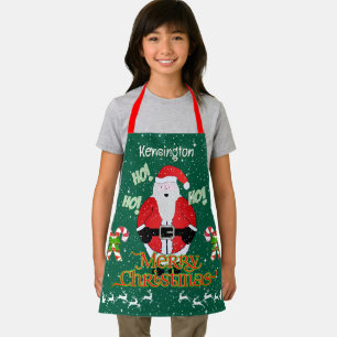 Delantal Jolly Santa Merry Christmas Candy Cane on GREEN