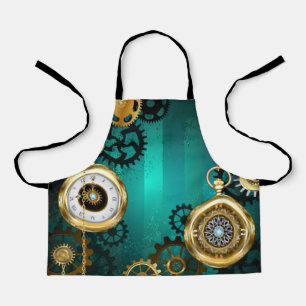Delantal Joyería Steampunk Reloj en un fondo verde