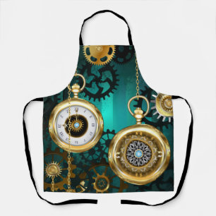 Delantal Joyería Steampunk Reloj en un Fondo Verde