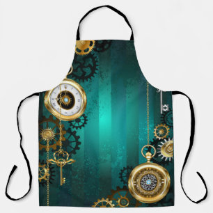 Delantal Joyería Steampunk Reloj en un fondo verde