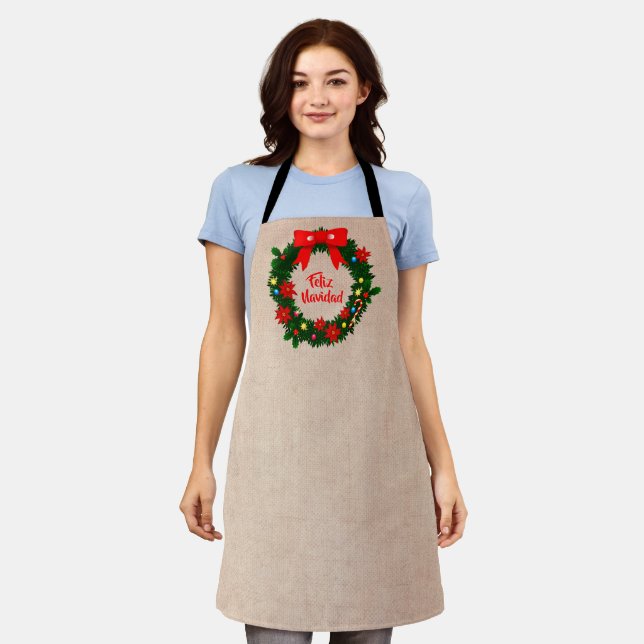 Delantal Juego de Feliz Navidad Feliz Navidad Wreath Bow (Gastado)