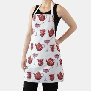 Delantal Juego de té de lunares rojos y patrón de fresas