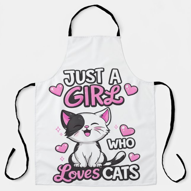 Delantal Just a Girl Who Loves Cats Cute Withe (Anverso)