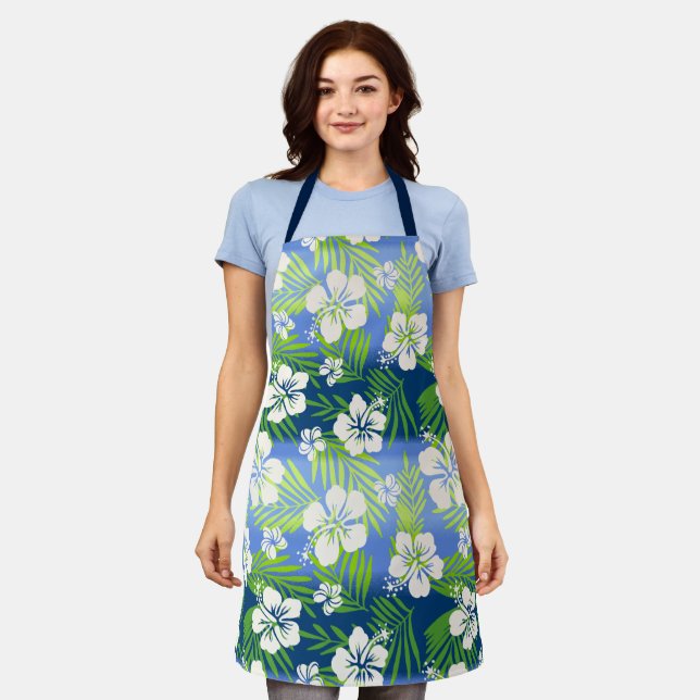 Delantal Kalani Tie Dye Mezcla Hibiscus Tropical - Azul (Gastado)