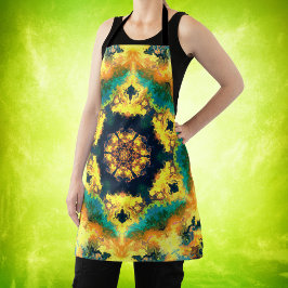 Delantal Kaleidoscopio psicodélico amarillo azul y verde
