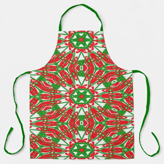 Delantal Kaleidoscopio rojo, verde y blanco (Anverso)