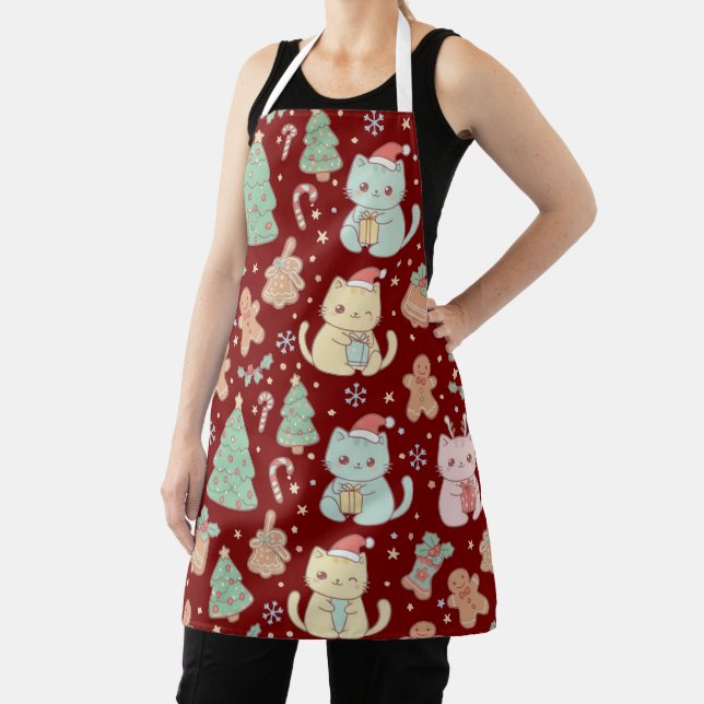 Delantal Kawaii Christmas Cats Baking Apron (in situ)