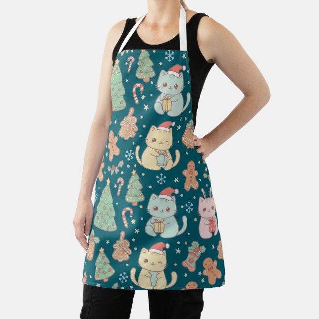 Delantal Kawaii Christmas Cats Baking Apron (in situ)